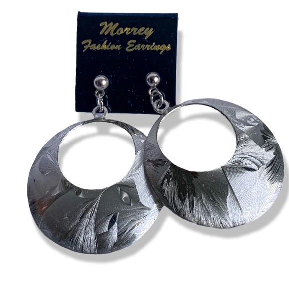 Silver tone round dangle earrings from the 80s - Picture 1 of 3